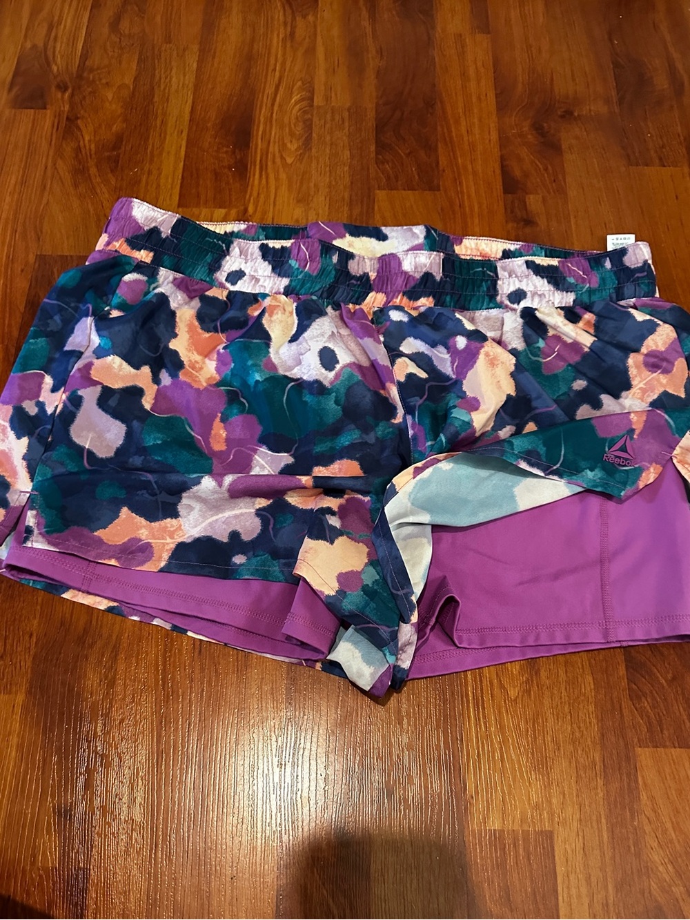 Reebok Women’s Purple Multicolor Abstract Athletic Shorts
